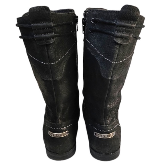 Merrell Boots Vera Mid Black Boots Combat SZ 9 Side Zip Pleated striped lining - Picture 2 of 11